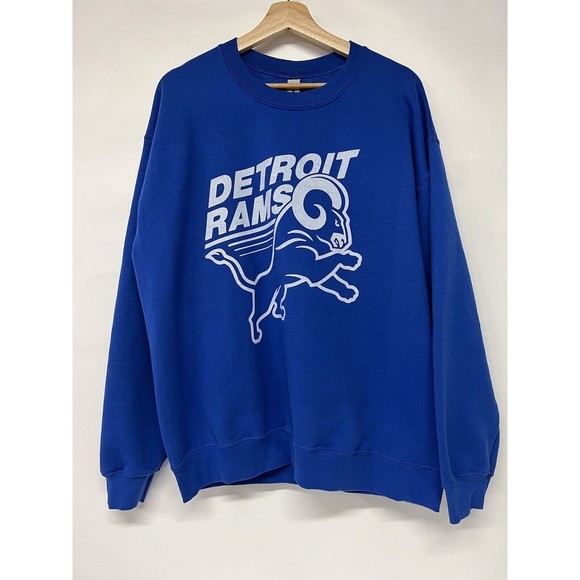 Detroit Rams Pullover Sweatshirt Large Blue - Picture 1 of 5